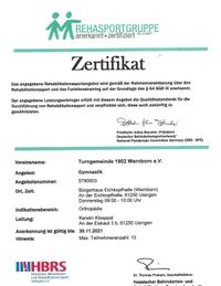 TG02 Wernborn, Usingen, Sportangebot; Zertifikat; REHA